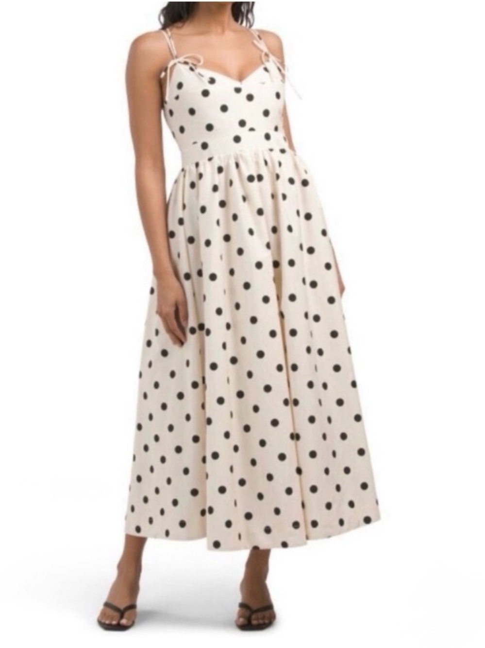 En Saison Cream Maxi Dress with Black Polka Dots L NWT